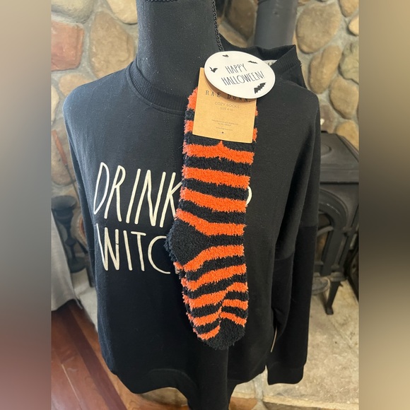Rae Dunn Sweaters - Rae Dunn Black Halloween Sweatshirt “Drink Up Witches” With matching socks